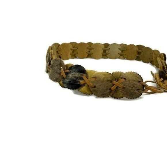Vintage Fur Belt Oval Linked Leather Boho Tie Western - Picture 6 of 7